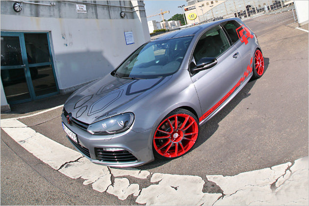 Compared to the standard version the VW Golf R by SportWheels can develop