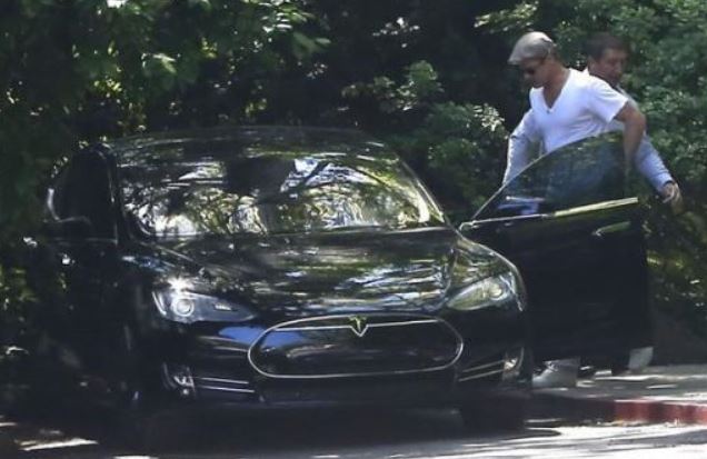 Brad Pitt behind the Wheel of His Tesla Model S