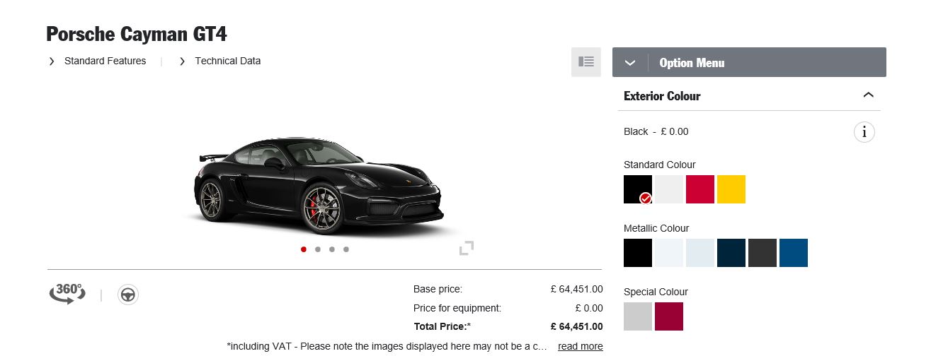 Porsche Cayman GT4 Online Configurator