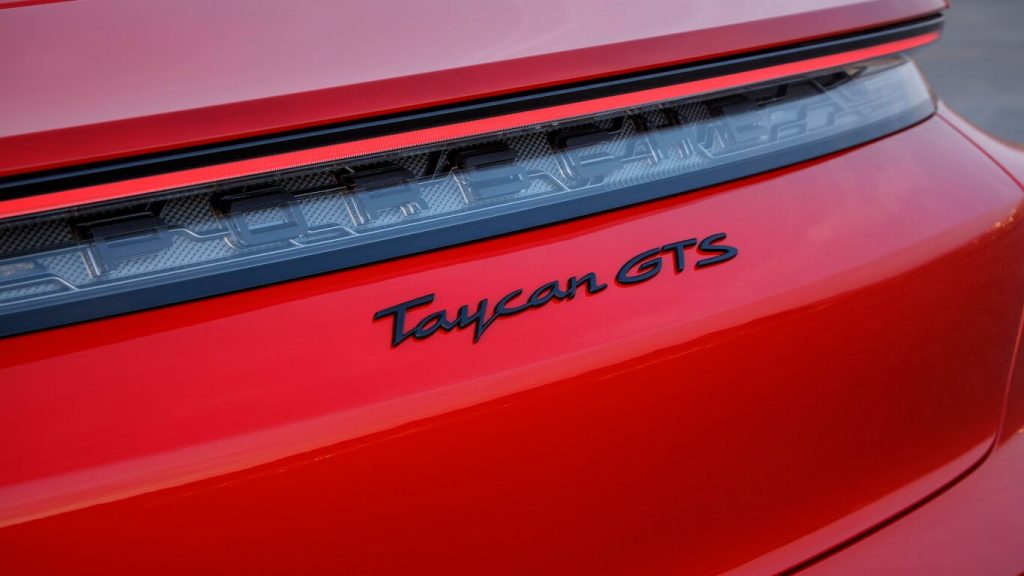 Porsche Taycan GTS Back Side Black Taycan GTS Logo on the Trunk