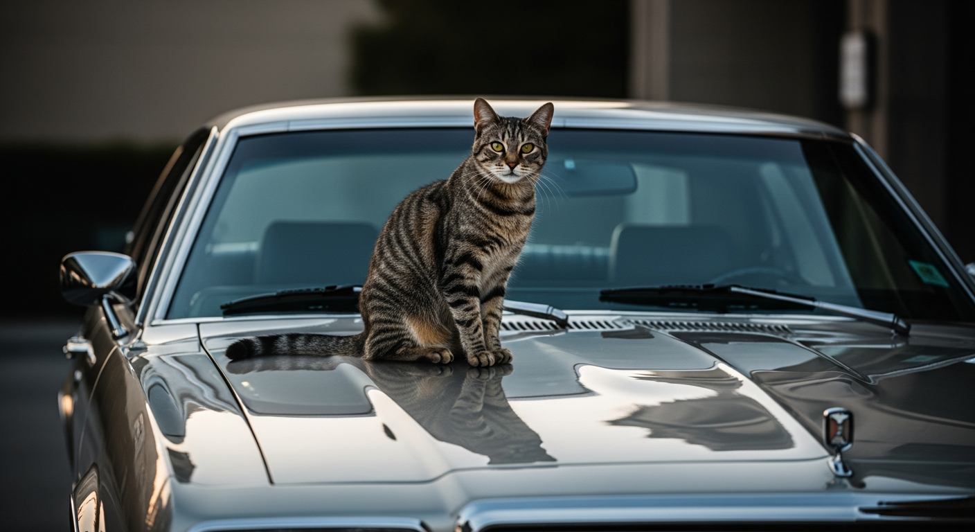 12 Common Causes Of Car Paint Damage And How To Avoid Them Cat Stands on Car's Hood