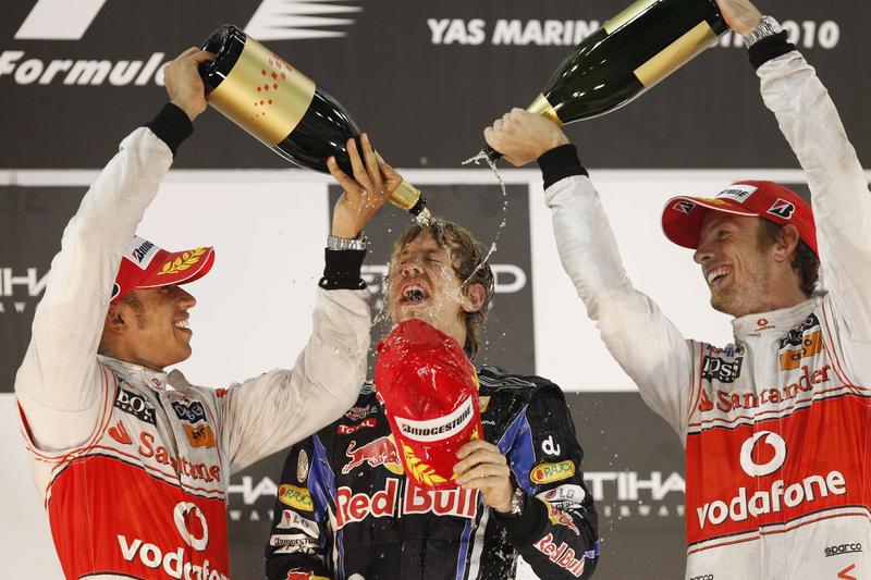 Sebastian Vettel celebrating the F1 trophy