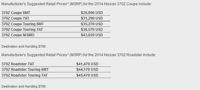 Nissan 370Z Pricing